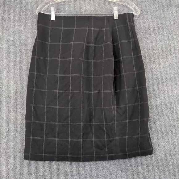 Franco Mirabelli Wool Skirt Womens Size 12 Black Checked Pattern - Picture 3 of 13